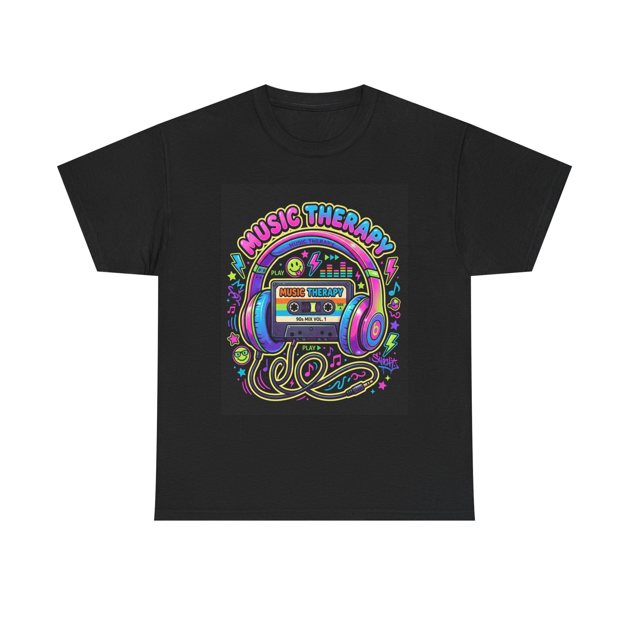 Music Therapy Retro Cassette & Headphones Tee🎧🎶🖤