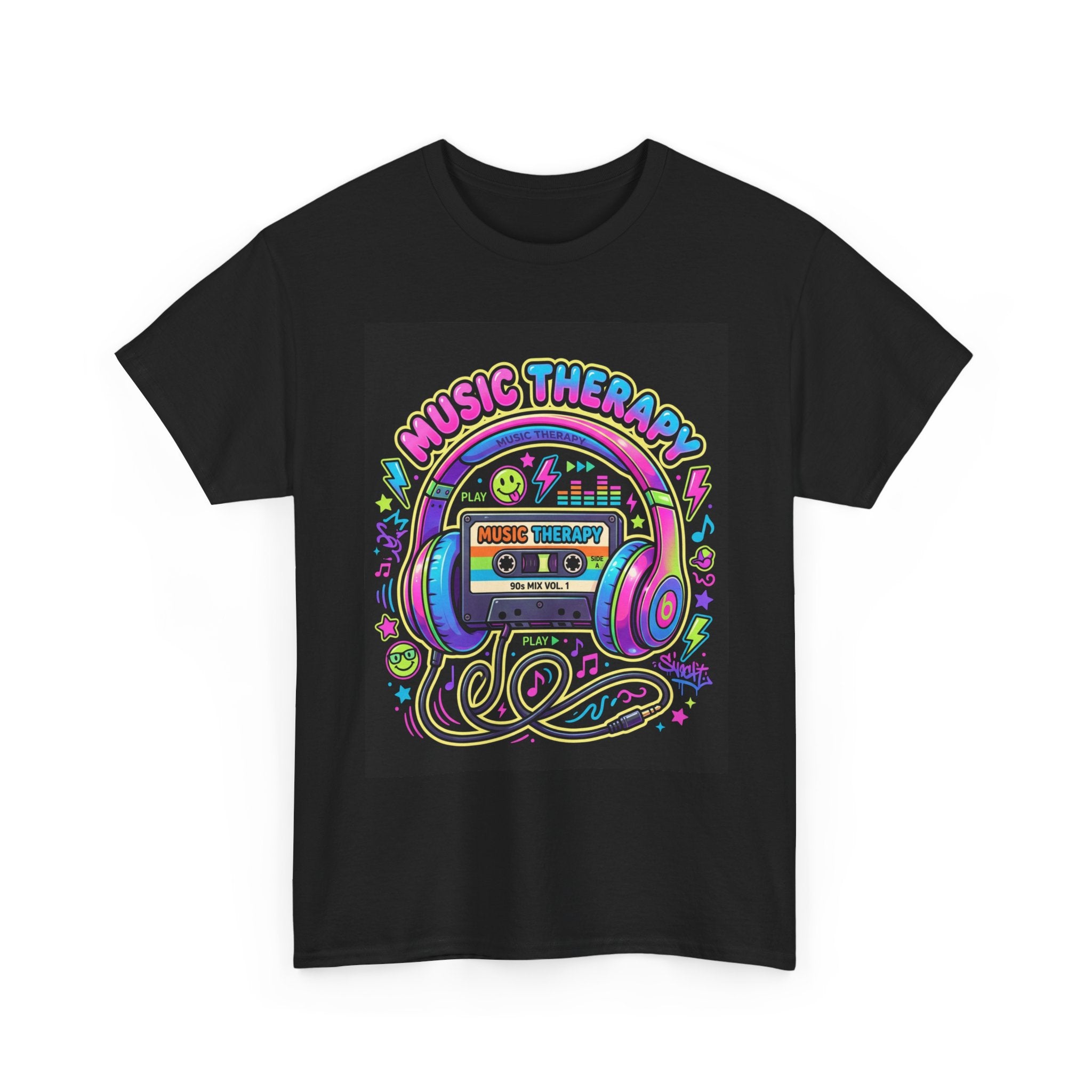 Music Therapy Retro Cassette & Headphones Tee🎧🎶🖤