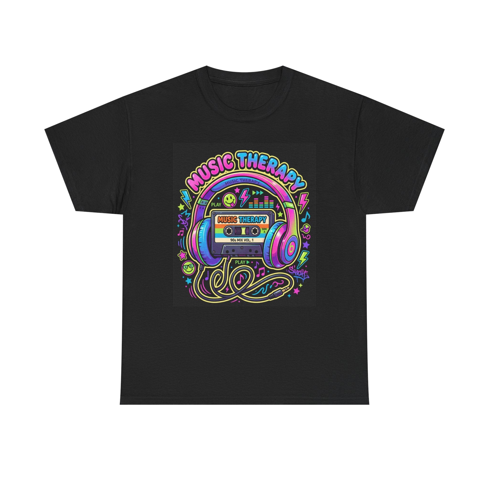 Music Therapy Retro Cassette & Headphones Tee🎧🎶🖤