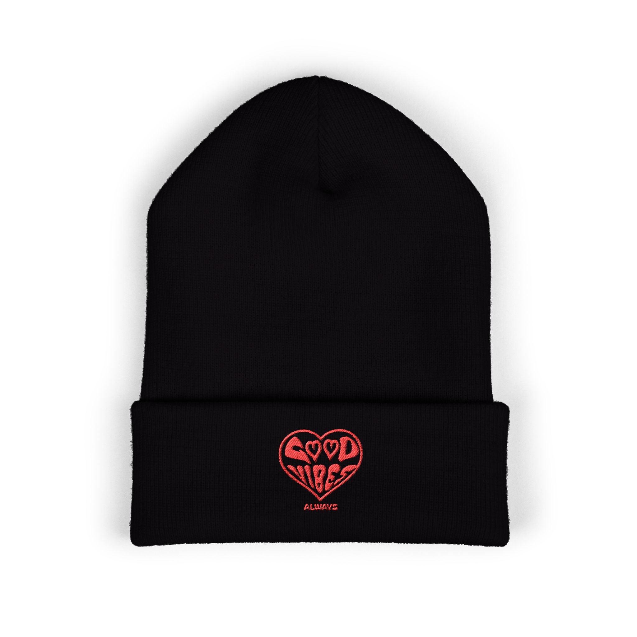 Good Vibes Always Red "Heart" Embroidered Knit Beanie