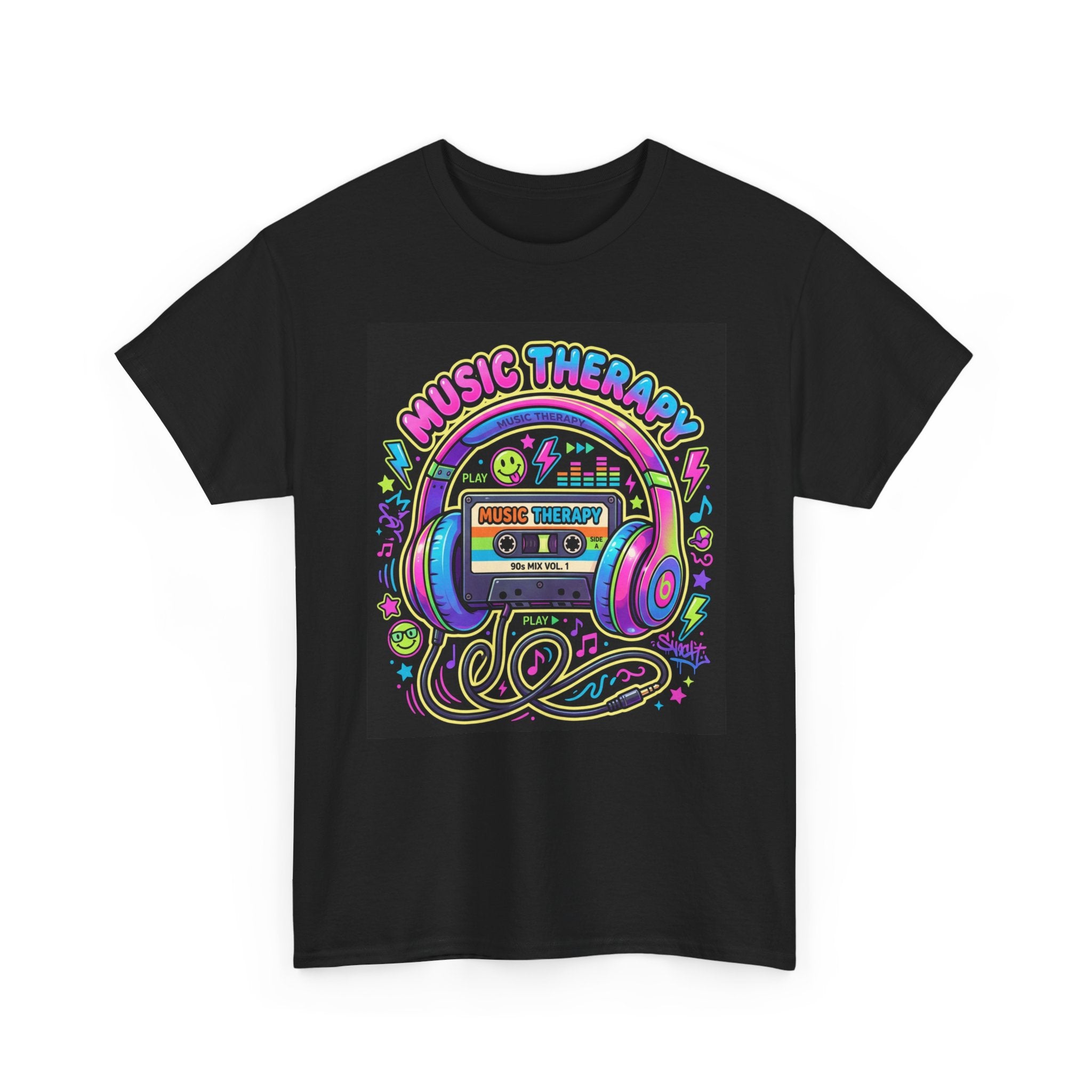 Music Therapy Retro Cassette & Headphones Tee🎧🎶🖤