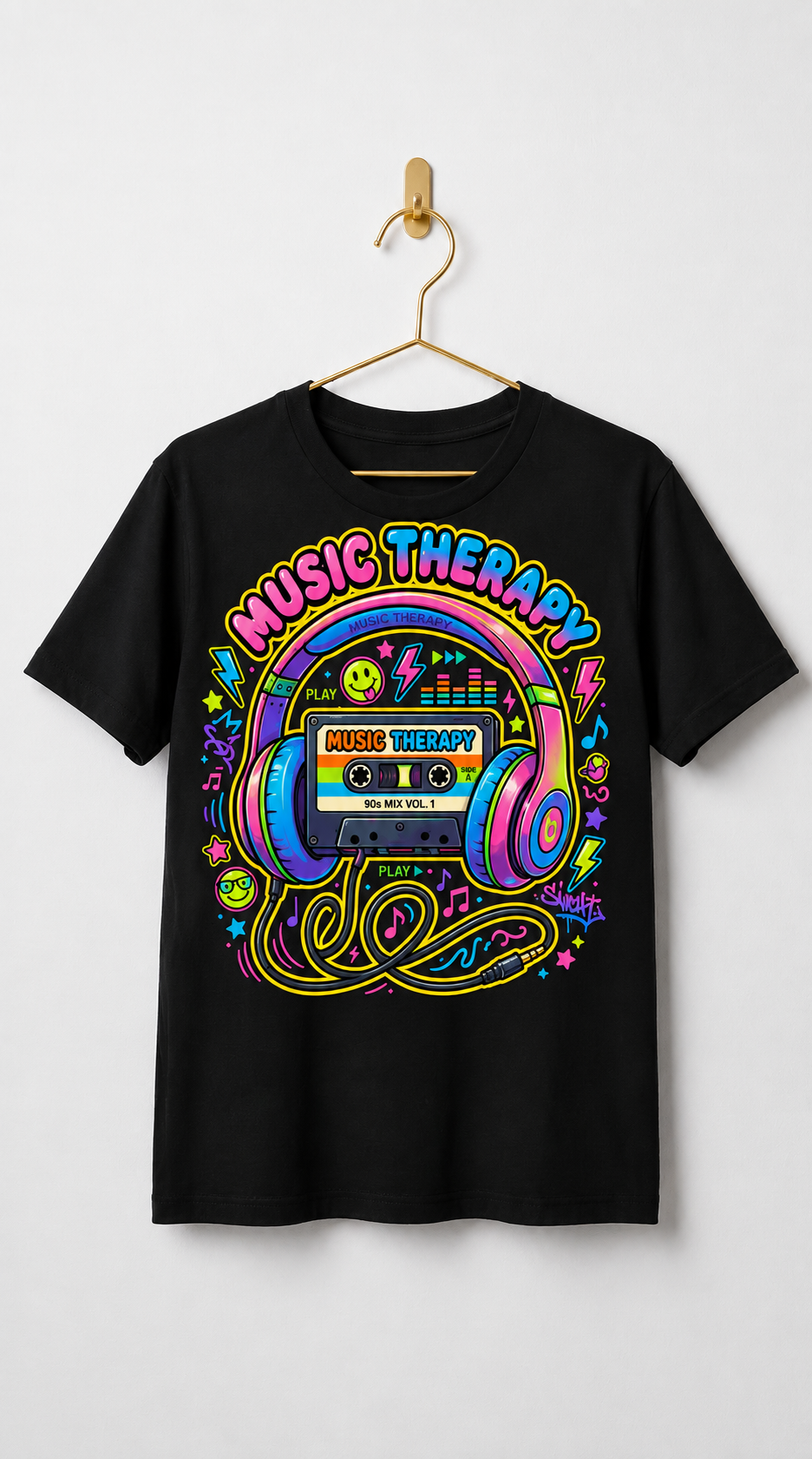 Music Therapy Retro Cassette & Headphones Tee🎧🎶🖤